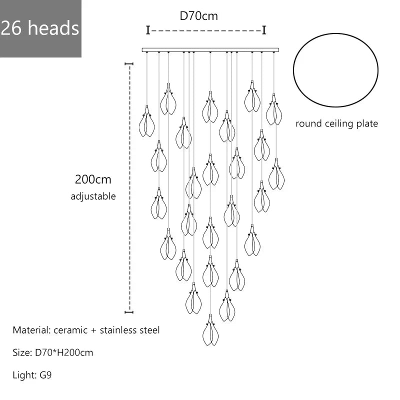 Petals G9 LED Pendant Light: Modern Ceramics Lustre for Hotel Lobby, Villa, Living Room, Stairs