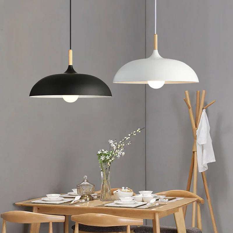 Minimalist Wooden & Aluminum Pendant Lamp for Living Room, Bedroom, Study & Corridor
