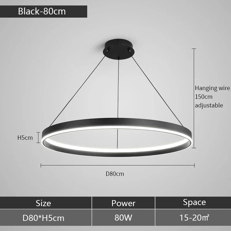 Round Ring LED Chandelier for Modern Minimalist Home and Office Decor