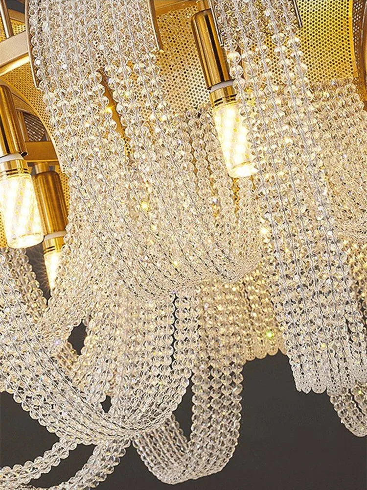 Tassel Crystal LED Chandelier: Nordic Style Round Pendant Lamp for Modern Home Decor