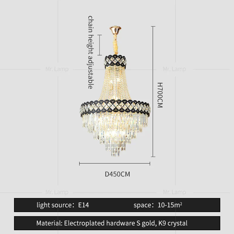 Crystal Chandelier Spiral Staircase Hall Lamp Duplex Living Room Hardware Texture
