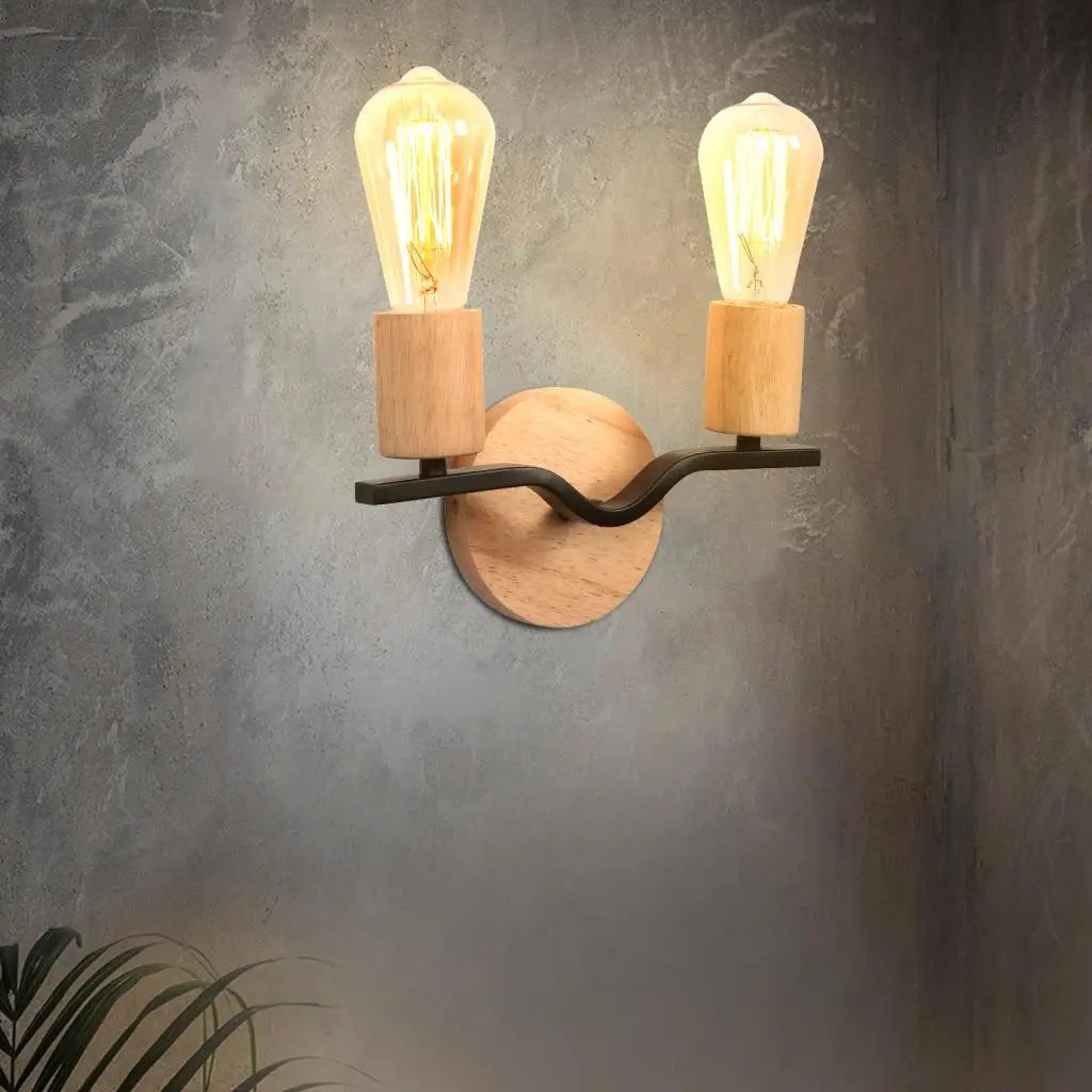 Loft Iron Wood Wall Sconce Vintage Indoor Lighting Fixture