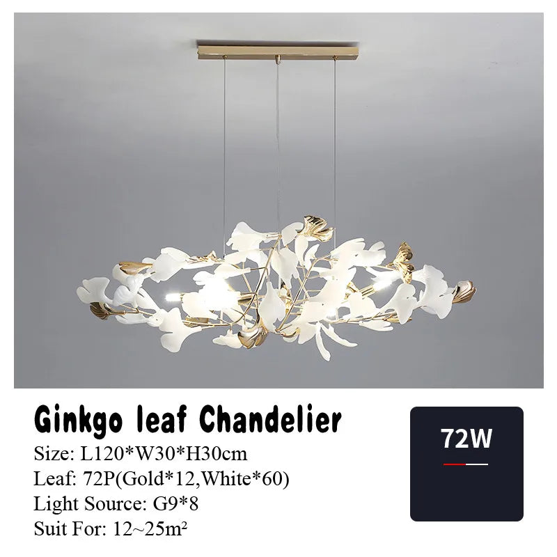 Gold Branches Chandelier with Porcelain Leaves Pendant Light - Luxury Living room Decor