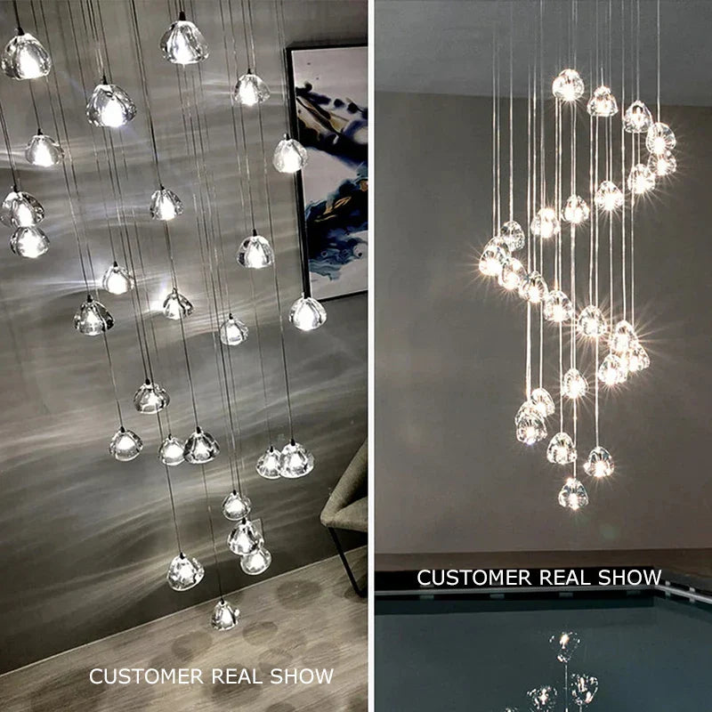 Crystal Ball Chandelier: Long Adjustable Staircase Pendant Light perfect for Home & Restaurant