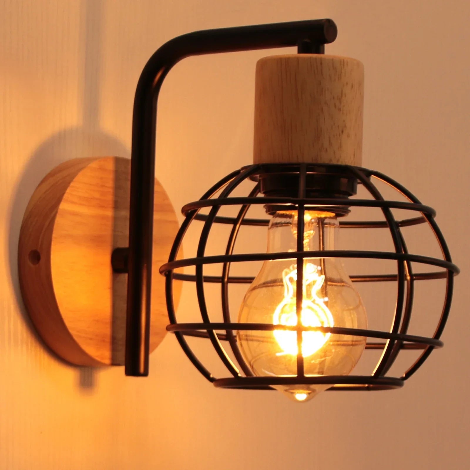 Iron Wood Wall Lamp Shade: Nordic Indoor Sconce for Bedroom, Living Room, Restaurant