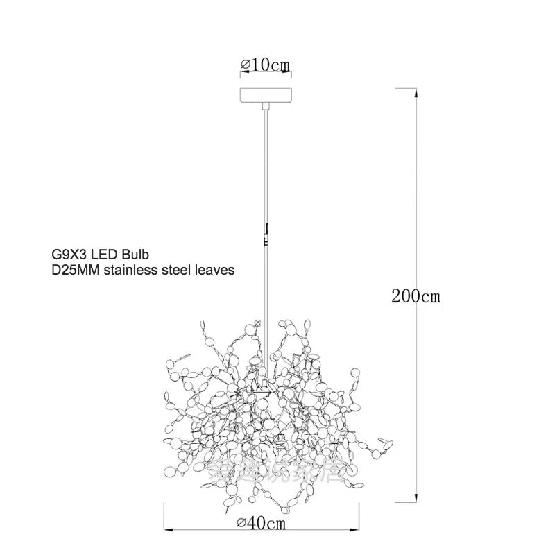 Leaf Chrome Ceiling Chandelier for Living Room, Bar, or Balcony Lighting