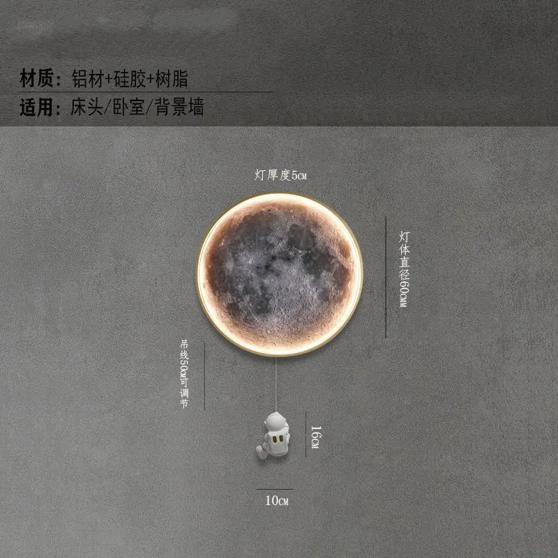 Moon Astronaut LED Wall Lamp for Bedroom, Children's Room, and TV Background