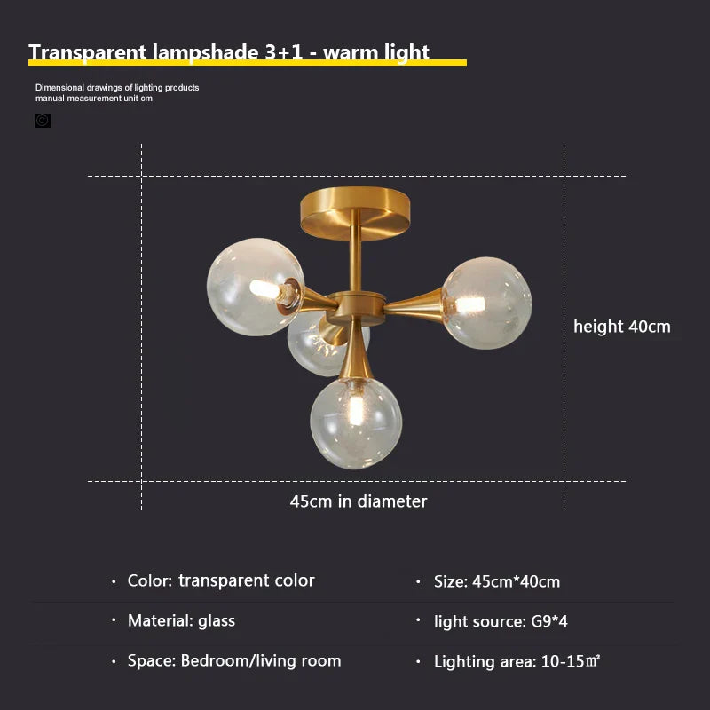 Nordic Glass Ball LED Chandelier for Bedroom Dining Room.