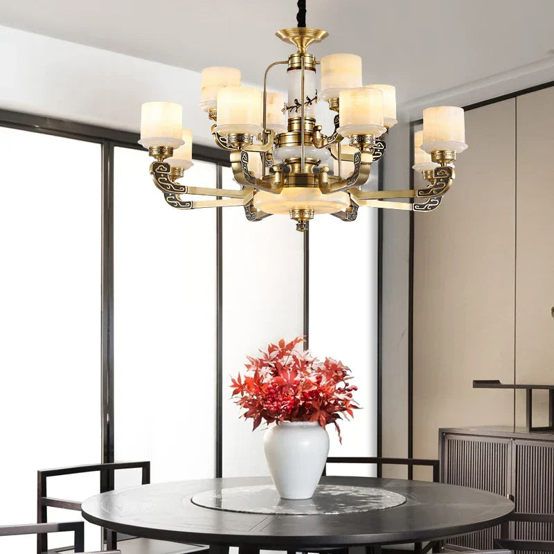 Luxury All Copper Jade Chandelier for Living Room Restaurant Villa Hall