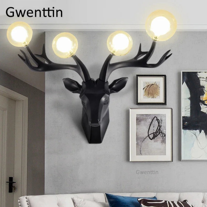 Resin Antlers Wall Sconce: Modern LED Deer Light Fixture for Home Decor