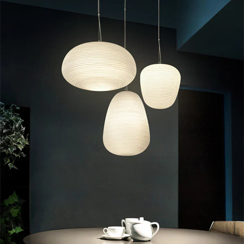 Glass Cocoon Pendant Light for Kitchen Dining Table, E27 LED Hanging Lamp