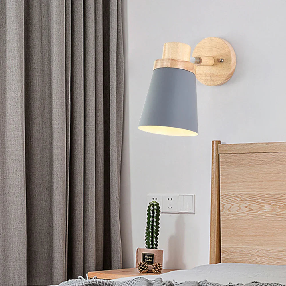 Wooden Wall Sconce Nordic Bedside Lamp E27 Modern LED Light for Home Indoor