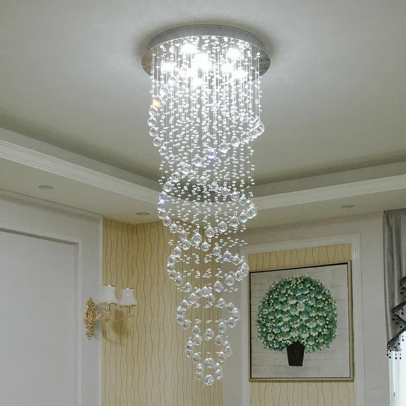 Luxury Crystal Staircase Chandelier for Hotel Villa Bedroom Ceiling - Modern LED Lighting