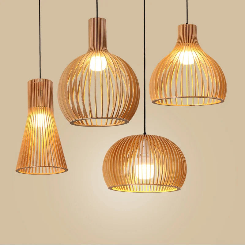 Wooden Birdcage Pendant Lamp: E27 Indoor LED Lighting for Dining Room & Bar