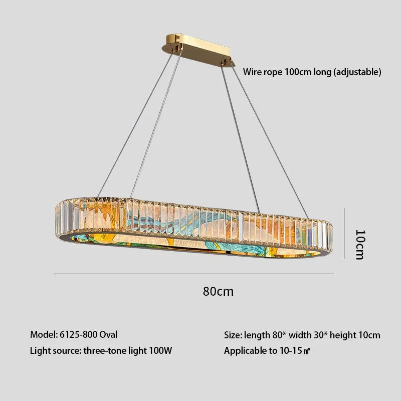 Luxury Enamel Chandelier Crystal Glass Pendant Light with LED Ring for Villa Decor