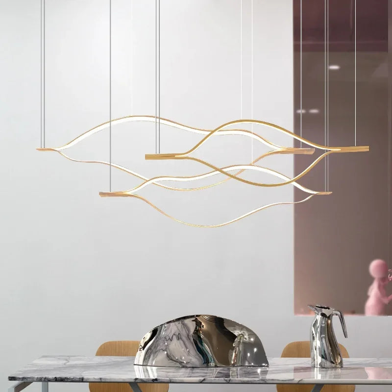 Minimalist River Chandeliers - Gold Lustre Aluminium Dimmable Pendant Lights