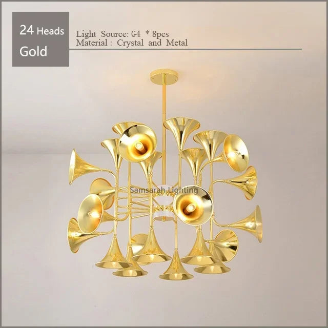 Gold Flared Trumpet Chandelier for Kitchen, Hall, Study, Drawing Room