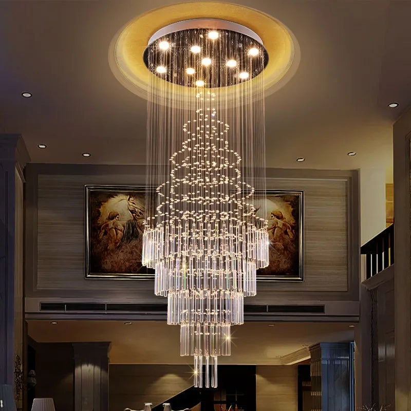 LED Crystal Staircase Chandelier: Elegant Lighting for Home, Hotel, and Restaurant