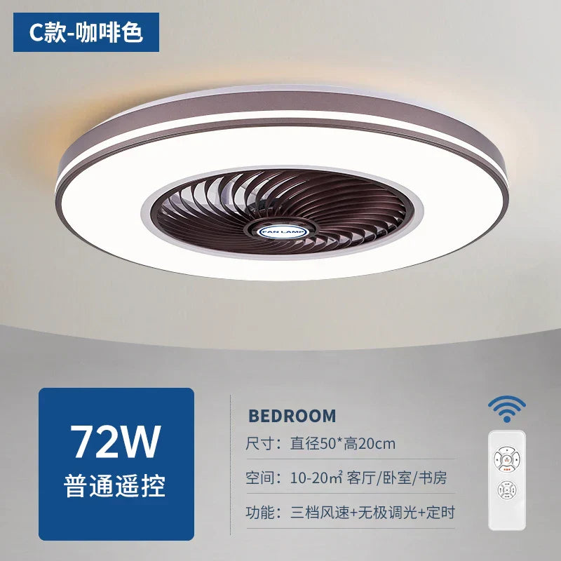 Modern Black 56cm Round Ceiling Fan with LED Light and Remote Control