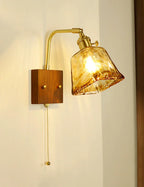 Wooden Brass Glass Wall Lamp Modern Bedroom Bedside Light