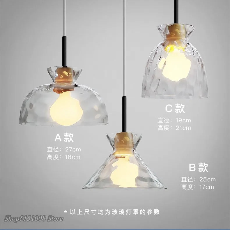 Wood Glass Pendant Lamp Japanese Style Minimalist Led for Living Room