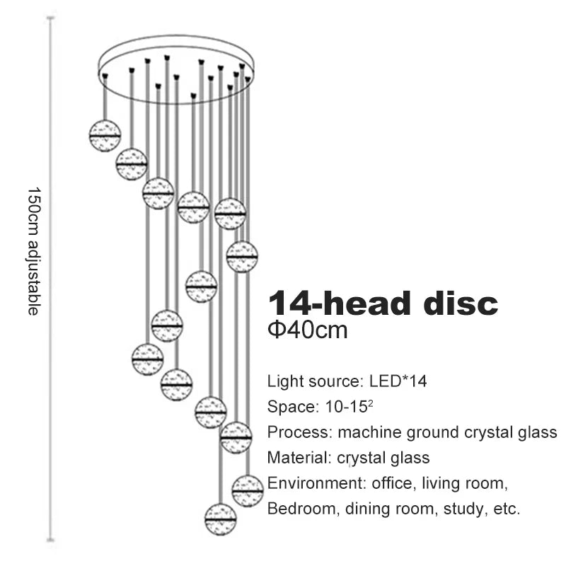 Crystal Ball Chandelier Pendant Light for Staircase Hallway Bar Décor