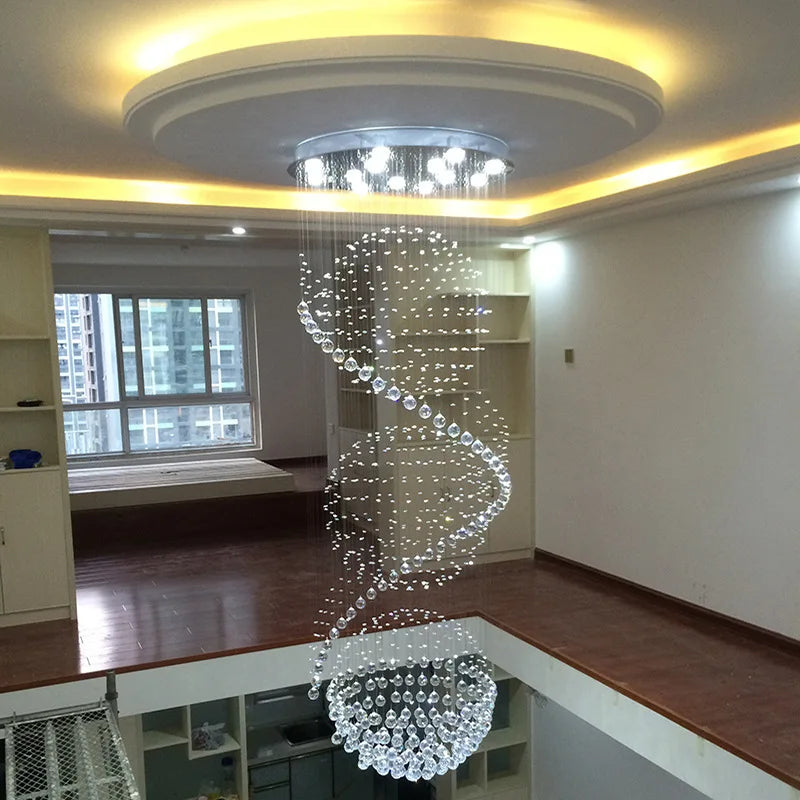 Crystal Chandelier Double Staircase LED Pendant Lights for Stylish Hotel & Villa Hall
