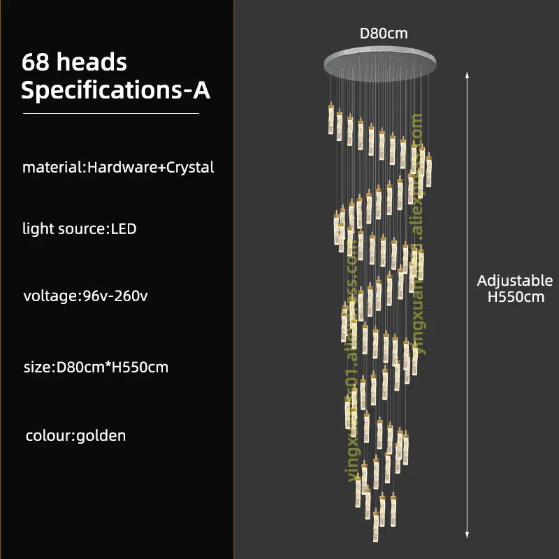 Modern LED Crystal Chandelier for High Ceilings