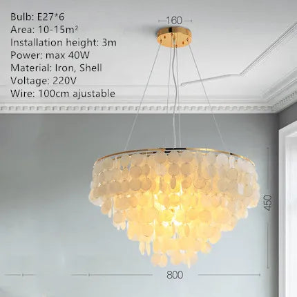 Gold Shell Chandelier Lanterns for Living Room, Restaurant, and Bedroom