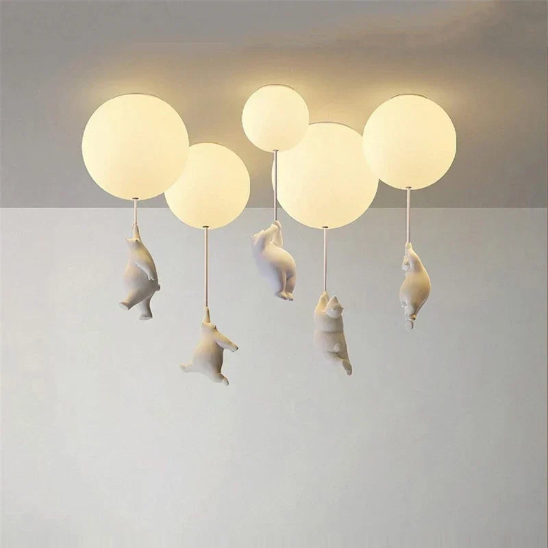 Nordic White Bear Kid Ceiling Lamp: Children's Room Decoration LED Pendant Light.