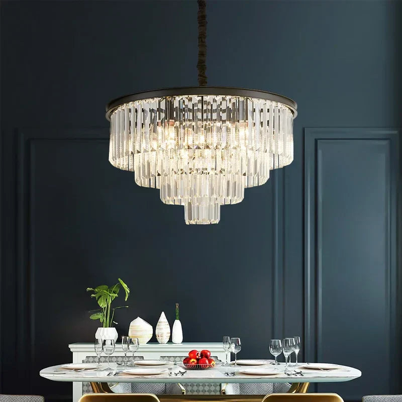 Black Gold Crystal Ceiling Chandelier: Modern LED Pendant Light for Luxe Living Spaces
