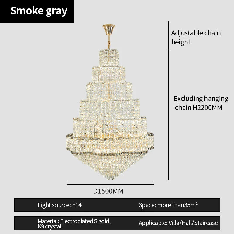 Rotating Crystal Chandelier for Duplex Villa Luxury Décor