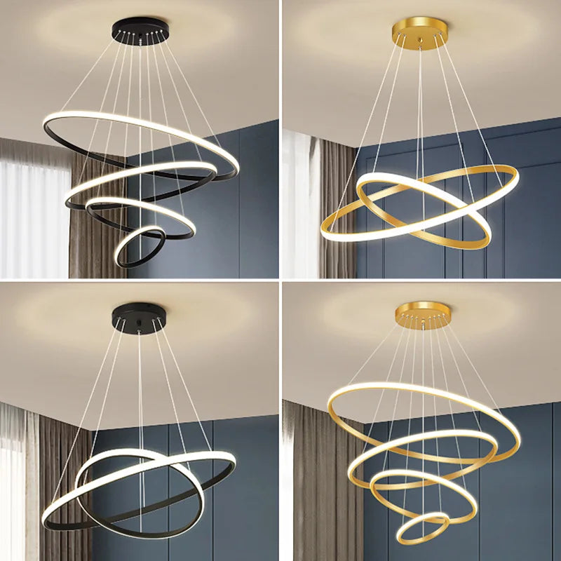 Luminous Circle Pendant Chandelier - Modern LED Lighting Fixture, 4 Colors