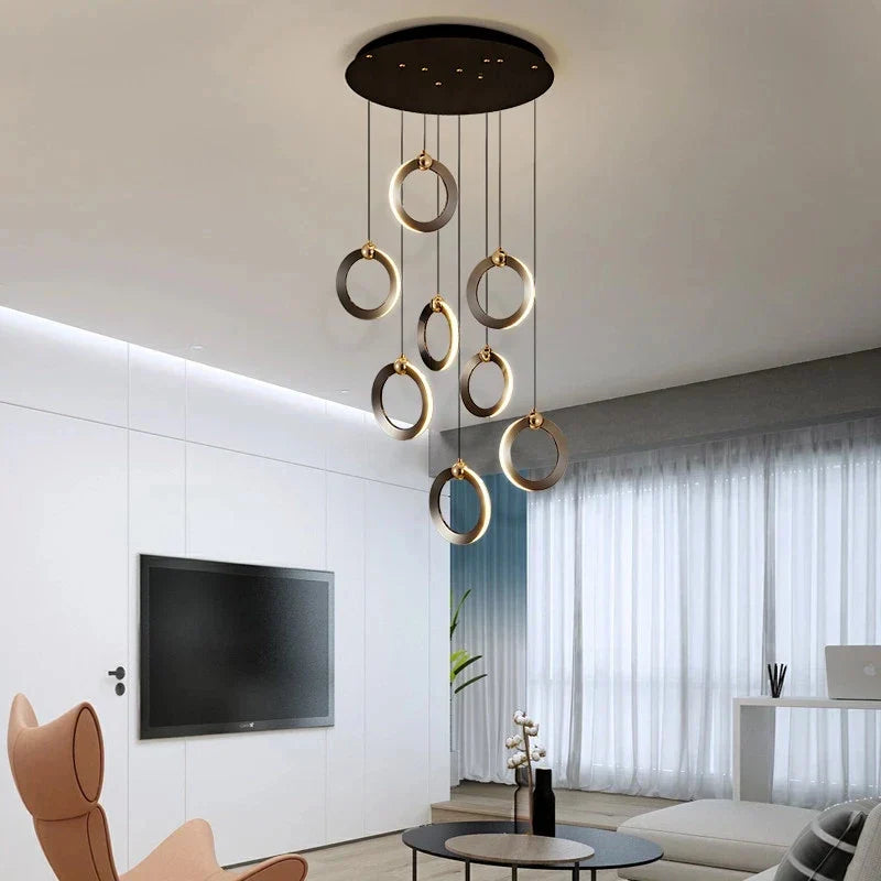 Aluminum LED Chandelier: Luxury Crystal Round Hanging Lamps for Staircase and Attic