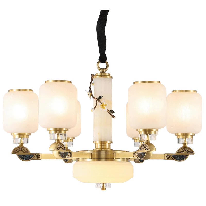 Copper Jade Chandelier: Elegant Wind Light for Living Room, Restaurant, or Tea Room