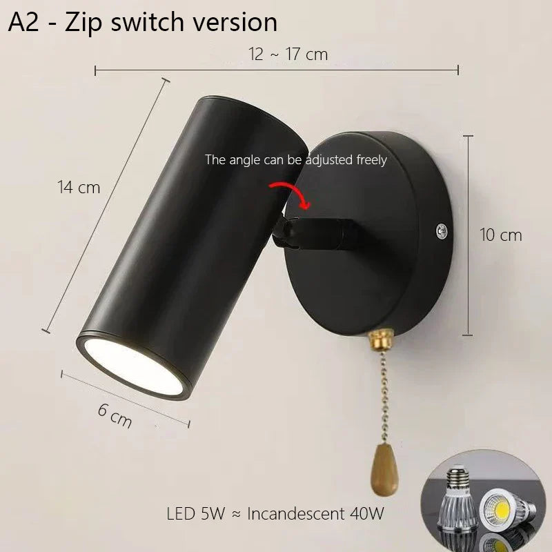Adjustable Nordic LED Wall Lamp for Bedroom, Modern Minimalist Rotating Light