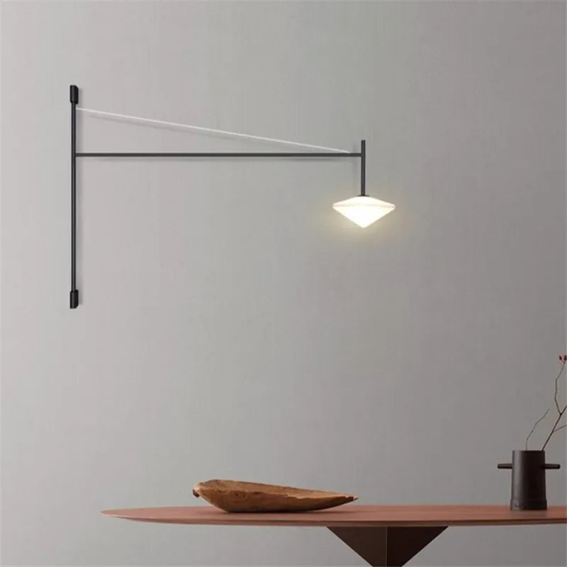 LED Glass Art Wall Lamp with Long Rocker Arm for Living Room and Studio