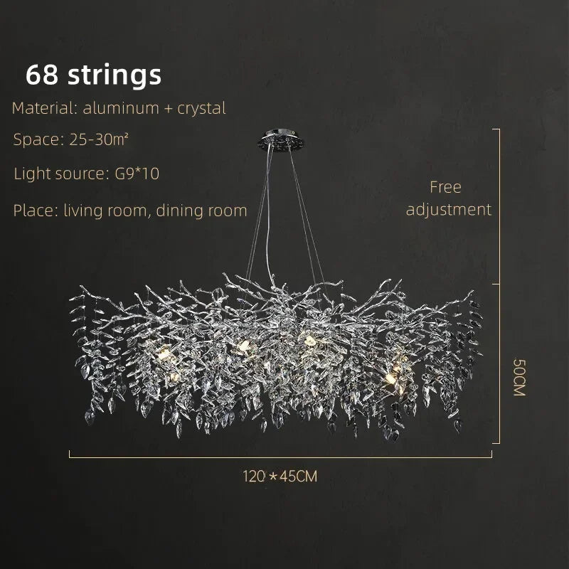 Crystal Pendant Chandelier Luxury LED Lighting Branch Design for Living and Dining Rooms