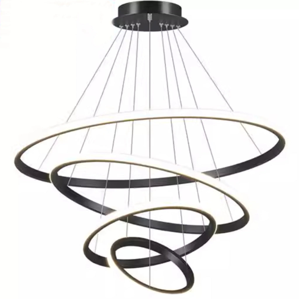 Modern Black LED Rings Circle Ceiling Pendant Chandelier for Living Room