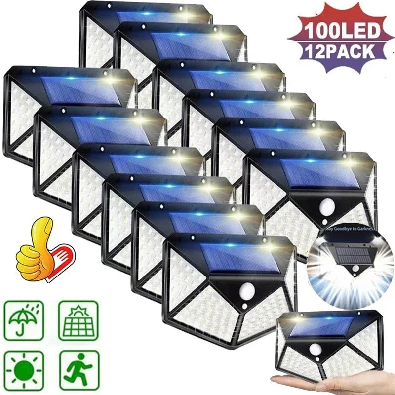 Solar Wall Light PIR Motion Sensor Outdoor Lamp 100 LED Garden Street Light
