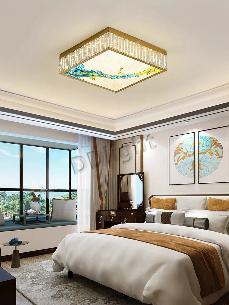 Luxury Crystal Glass Ceiling Light with LED Ring for Modern Villa Decor