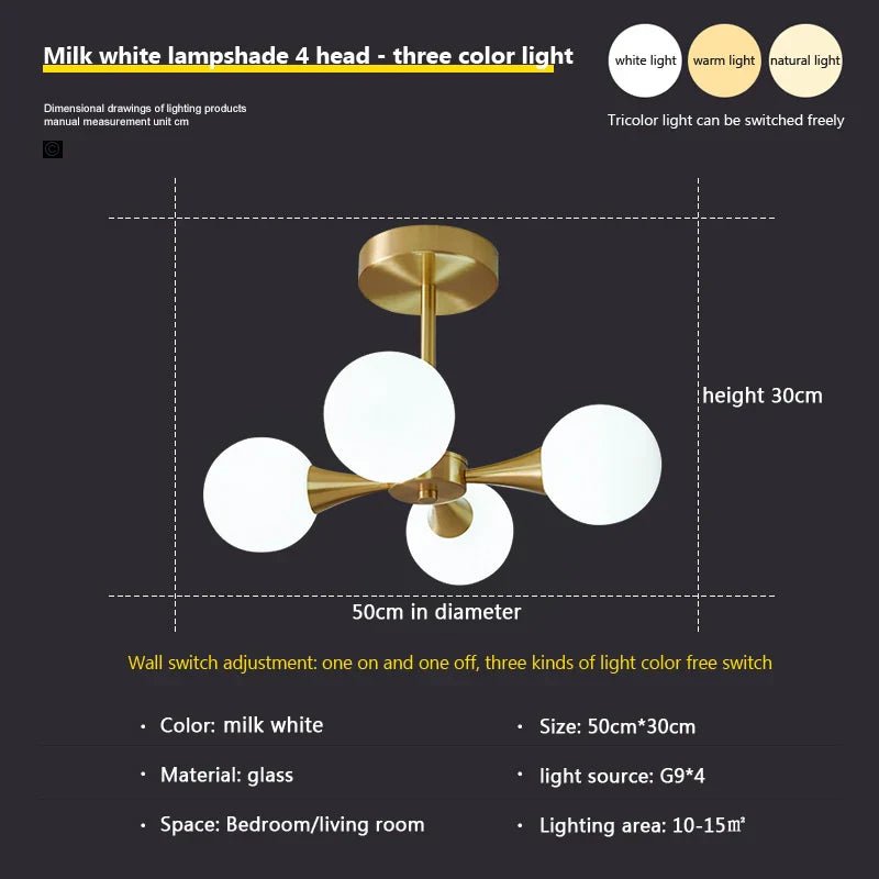 Nordic Glass Ball LED Chandelier for Bedroom Dining Room.