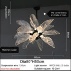 Elegant Copper Chandelier Light for Kitchen Dining Living Room - Modern Luxury Crystal Lamp