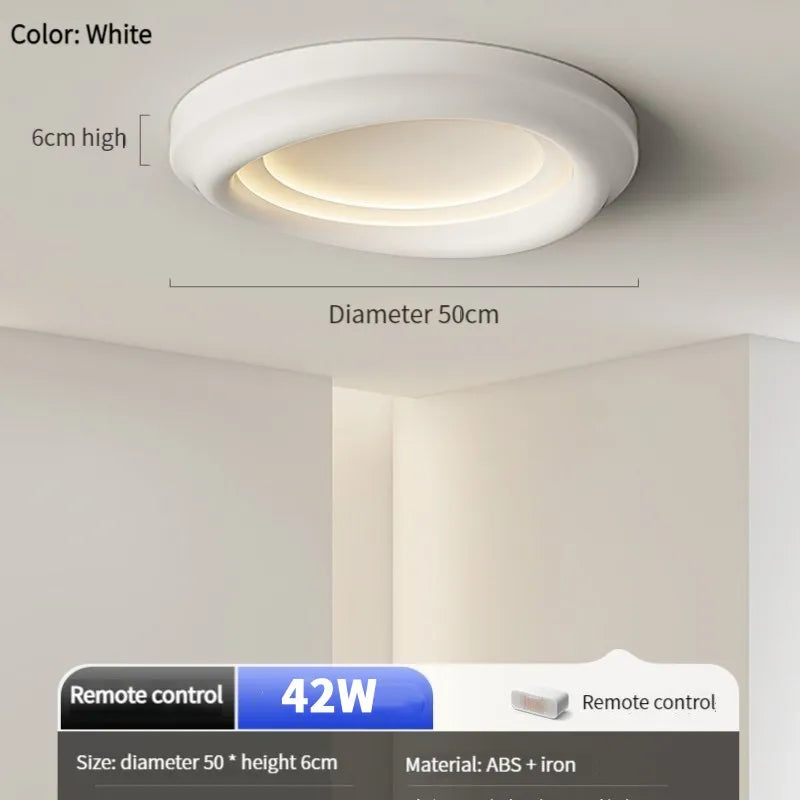 White Round LED Ceiling Light with Remote Control for Bedroom & Living Room