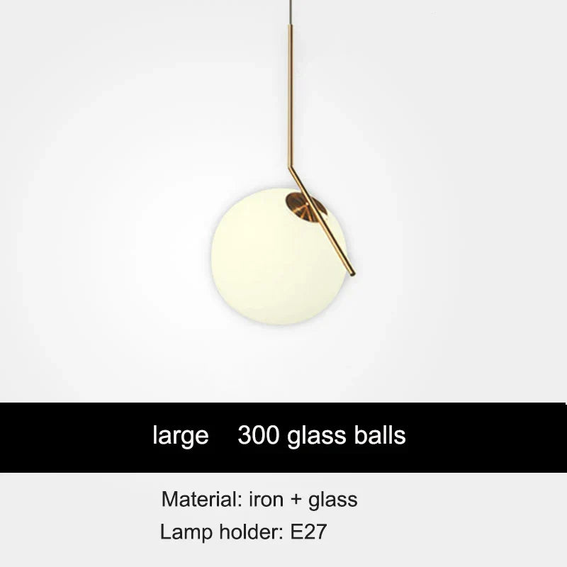 Modern Iron Glass Pendant Lights Nordic Round Ball Brass Rod Hanging Lamp