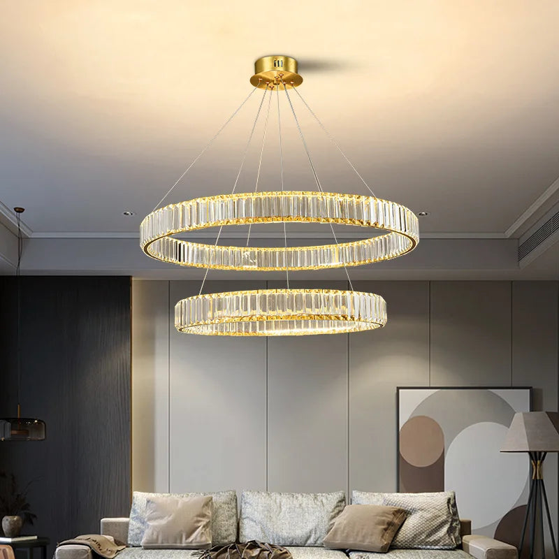 Luxury Gold Round Crystal Pendant Chandelier | Design for Living/Dining Room Lighting