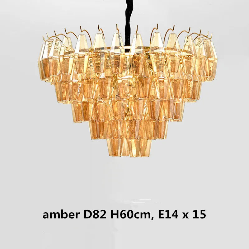 Modern Luxury Metal Amber Glass Pendant Lights Gray Chain Lighting Fixture
