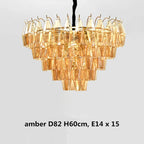 Modern Luxury Metal Amber Glass Pendant Lights Gray Chain Lighting Fixture