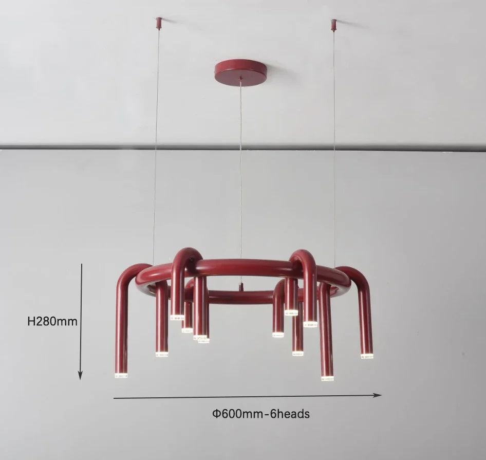 Red U-Shaped Chandelier: Modern Nordic Living Room Bedroom Lighting Fixtures