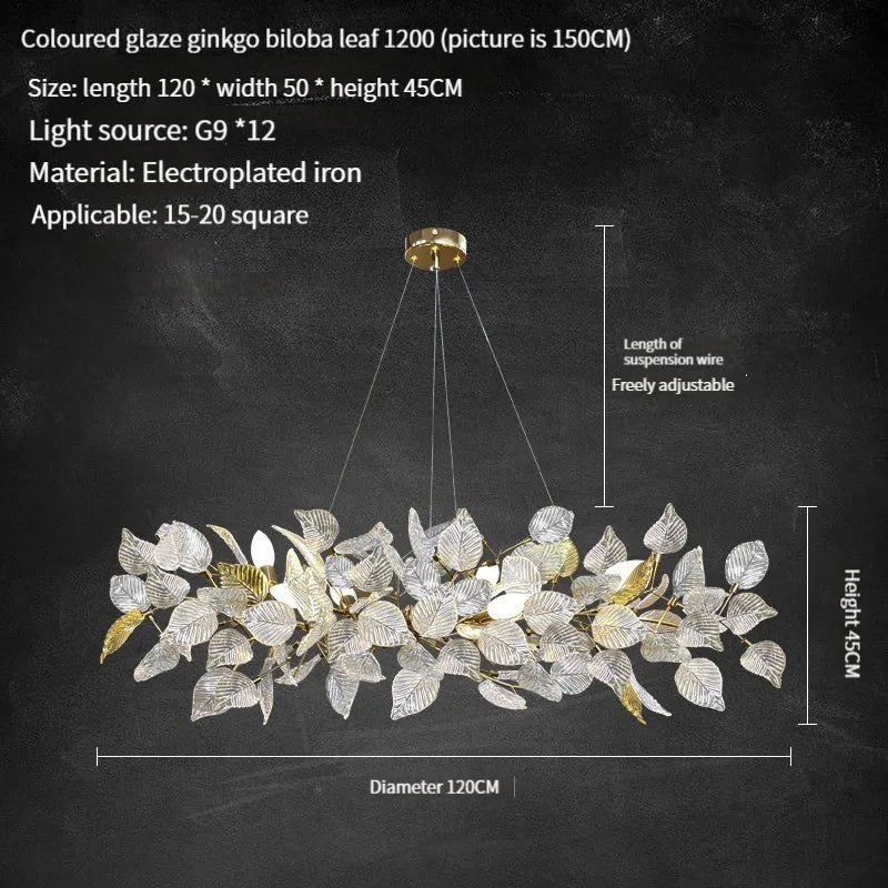 Ginkgo Leaf Crystal Chandelier - Elegant LED Pendant Lamp for Dining & Living Room